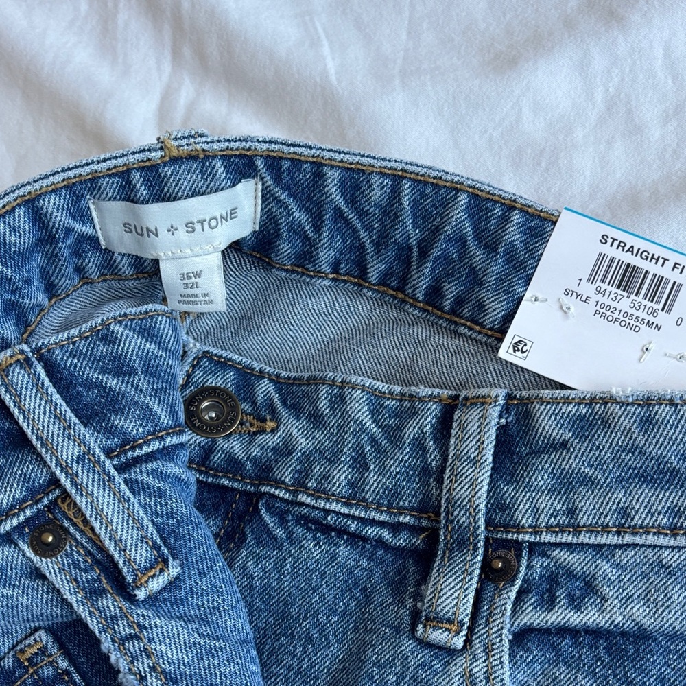 Sun + Stone Men's Blue Straight Leg Jeans